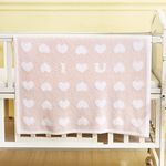 BOBOYOYO Baby Blankets for Newborn Heart Blanket Soft Plush Receiving Blanket 30 x30 Inch Nursery Swaddling Blanket, Pink Love