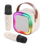 Karaoke Machine for Kids,2024 New Mini Portable Karaoke Toys, Karaoke Speaker with 2 Wireless Mics & Light for Home Party for Adults,Birthday Gifts for Girls and Boy Age 4-12 +Year Old (Beige-2 MIC)