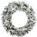 Fraser Hill Farm 36-In. Mountain Pine Flocked Wreath with LED Lights, Prelit Christmas Decorations for Indoor or Covered Outdoor Display, Battery Operated Hanging Decor for Doors and Fireplace Mantels