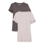 Amazon Essentials Women's 2-Pack Slim-Fit Short-Sleeve Crewneck T-Shirt, Charcoal Heather/Light Grey Heather, Medium