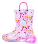 HugRain Toddler Girls Rain Boots Little Kids Baby Light Up Printed Waterproof Shoes Lightweight Rubber Adorable Unicorn Purple Pink with Easy-On Handles Non Slip (Size 10,Purple)