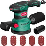 Orbital Sander 3.8Amp 450W, HYCHIKA 6 Variable Speeds Double Handle Palm Random Orbit Sander, 5-Inch Electric Sander with 20pcs Sandpapers, Dust Collector, Power Sander for Woodworking