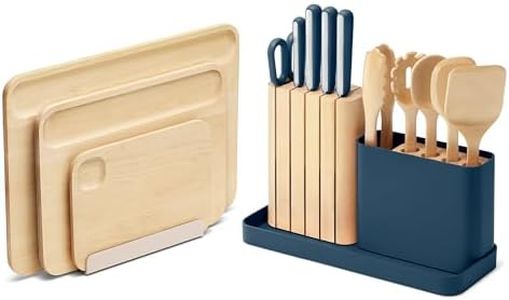 Caraway Kitchen Prep & Cutting Board Set - Kitchen Knife Set & Wooden Utensil Set & 3 Wood Cutting Boards - Non-Toxic Materials - Includes Organizers - Navy