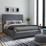 DHP Janford Bed with Chic Upholstered Headboard, Queen, Grey Linen