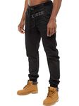 Kruze Designer Mens Cuffed Jeans Elasticated Waist Jogger Style Denim Pants (UK, Waist & Inseam, 38, 32, Black Coated)