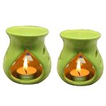 KC Kullicraft Green Ceramic Aroma Diffuser Oil Burner Clay Lamp Wax Warmer Tea Light Holder for Home Décor (Free 1 Candle Tea Light) - Pack of 2