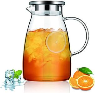 Kyraton 1.5 L 51 oz Glass Pitcher with Removable Lid, Hot and Cold Beverages Clear Glass Water Pitcher,Easy Clean Heat Resistant Borosilicate Glass Jug for Tea Cafe Lemonade Milk Juice and More.