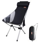 Nice C Camping Chair, Chaise Camping, Folding Chair High Back, Backpacking Chair, Compact & Heavy Duty Outdoor, Travel, Picnic, Festival with 2 Side Pockets, Pillow &Carry Bag (Set of 1 Black)