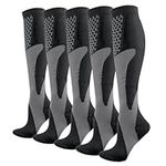 YUEDGE Compression Socks Men 15-20 mmHg is Best Support for Athletic Medical Circulation Running Flight Travel Cycling (5 Pairs) Black Knee High Socks for Nurses Size 11-13