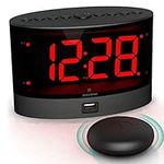 ANJANK Extra Loud Alarm Clock with Wireless Bed Shaker, Vibrating Dual Alarm for Heavy Sleepers, Deaf and Hearing-impaired, Adjustable Volume/Dimmer/Wake up Mode, USB Charger Port