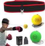 Boxing Reflex Ball, WADY Reflex Ball Set, 2 React Reflex Ball Plus 2 Adjustable Headband, Great for Reflex, Timing, Accuracy, Focus and Hand Eye Coordination Training of Boxing (Yellow+Green)