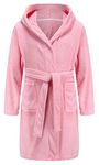 E.W Apparel Boys Girls Bathrobe Soft Towel Hooded Robe 100% Terry cloth Turkish Cotton Bathrobe(Pink,5-6 Years)