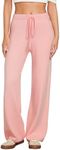 GRAPENT Women's Ribbed Knit Flowy Winter Pants Elastic Waist Tie Front Wide Leg Sweater Pants Pink Large Size 12 to 14