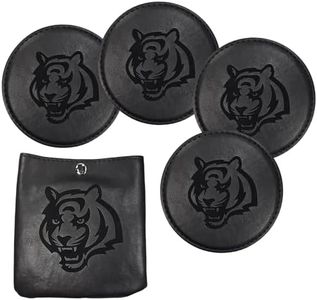 Cincinnati Bengals NFL Set of 4 Laser-Engraved Vegan Leather Beverage Coasters with Storage Pouch - Ideal Birthday for Die Hard Football Fan- Decorate Home, Man Cave, Office, Dorm- Black