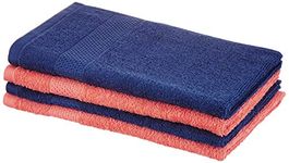 Amazon Brand - Solimo Cotton 4 Piece Hand Towel Set, 380 GSM (Twilight Blue, Coral Pink)