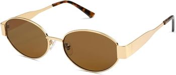 CREEK Retro Oval Sunglasses for Women & Men Trendy Sun Glasses Classic Shades UV400 Protection (MATTE, GOLD-BROWN)