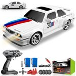 Ruxrcni Remote Control Cars 1:16 Scale RC Drift Car 2.4Ghz 30KM/H High Speed 4WD RTR Racing Car with Drift Tires LED Lights 2PCS Rechargeable Batteries RC Sport Cars Toys for Adults Kids Gift,White