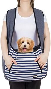 NATUYA Dog Sling Puppy Carrier for Small Dogs with Openable Front Breathable Mesh, Hands Free Pet Sling Travel Bag Adjustable Padded Strap Pockets Large Space (Blue Stripe, 5-18lb)