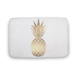 Gold Pineapple on White Bathroom Rug, Non Slip & Absorbent Bath Rugs Soft Cozy Bath Carpet for Bathroom, 20 x 32inch