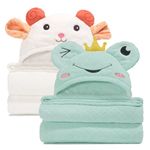 WODHOY Hooded Towels for Kids, 50" x 32" Large Hooded Bath Towels for Kid, 2 Pack Soft Absorbent Kids Hooded Bath Towel, Thick Animal Hooded Bath Towels for Kids Age 0-5 Years, Green & White Set…