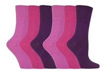 IOMI Footnurse - Ladies 6 Pair Multipack Non Elastic Diabetic Socks with Gentle Grip Wide Top 4-8 (4-8, Pink)