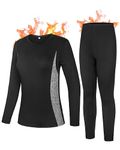 Roadbox Thermal Underwear for Women Ultra Soft Base Layer Microfleece Lined Long Johns Top & Bottom Set Cold Weather Skiing Black Grey