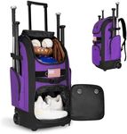 Rolling Baseball Bag with Wheels, 60L Capacity Wheeled Softball bag with Shoe Compartment for Youth & Adult, Bat bag with Hidden Straps,Fence Hook,Holds 4 Bat, Helmet, Glove