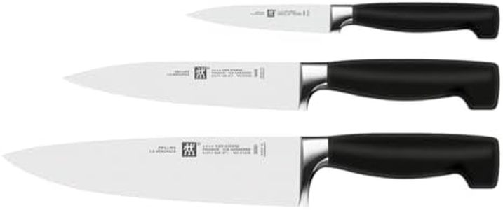 ZWILLING Set de 3 couteaux (3 pièces: Couteau à Larder/Garnir, Couteau à Viande, Couteau de Chef), Acier Inoxydable, Manche Noir, série Four Star