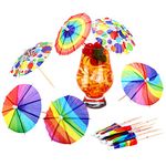 Hoolerry 150 Count Rainbow Umbrella Cocktail Drink Picks Umbrella Party Toothpicks Drink Umbrellas Cocktail Decorations for Drinks Cocktail Sticks for Drinks Paper Parasol Cupcake Toppers for Food Bar