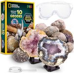 NATIONAL GEOGRAPHIC Break Open 10 Premium Geodes – Includes Goggles and Display Stands - Great STEM Science Kit, Geology Gift for Kids, Geode Crystals, Toys for Boys and Girls