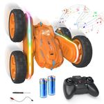 Remote Control Car, RC Cars Stunt Car with Universal Wheels, 40 Mins Playtime 4WD Double Sided 360° Rotating Remote Control with Music and Headlights, Remote Car Outdoor Toys for Kids (Orange)