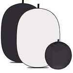 5 * 3.3 ft (1.5m*1m) 2 in 1 Cotton Muslin Black White Collapsible Reflector Backgrounds Portable Collapsible Reversible Photography Backdrop with Carrying Bag