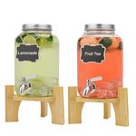 2 Pack 4L Glass Beverage Dispenser with Tap, Drink Dispensers for Parties, Glass Drink Dispenser with Stand and Stainless Steel Faucet, for Cocktails, Juice, Water, Beverages