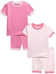VAENAIT BABY Kids Junior Pajama Cotton Summer Short Sleepwear Pjs 4pcs Set Macaron Hotpink+Lightpink XXS