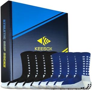 KEESOX 4 Pairs Anti Slip Soccer Socks/Non Slipping Basketball Socks/Sport Athletic Grip Socks, 2 Black+2 Navy