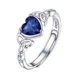 Dainty Sterling Silver Adjustable Rings for Women September Birthstone Sapphire Heart Ring