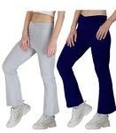 STARLATH Girls Trackpants and Trousers, Bootcut Leggings and Yoga Pants for Kids, 4Way Micro Lycra Strachable Lowers for Daily use Yoga Running Combo (Pack of 2) (13-14 Years, Grey-Blue)