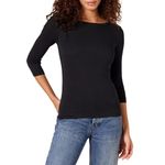 Amazon Essentials Women's Slim-Fit 3/4 Sleeve Solid Boatneck T-Shirt, Black, XXL