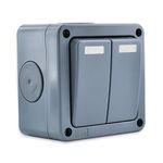 NineLeaf 1PK IP66 Waterproof Switch, SPDT Single Pole Double Throw Switch, 2 Way Dual Light Switch for Outdoor Garden, Weatherproof, 2Gang 10A Grey