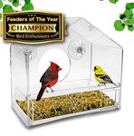 LARGE WINDOW BIRD FEEDER - New 2016 with Sliding Feed Tray - Weather and Squirrel Proof - Easy to Refill from Inside Your House - Crystal Clear Premium Design