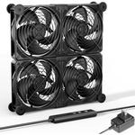 upHere Big Airflow 4 x 120mm x 25mm Computer Fan with AC Plug Cabinet Fan 100V 240V AC Power Supply,DC 12V 5 Speed Controller, for Router Mining Machine Chassis Server Workstation Cooling