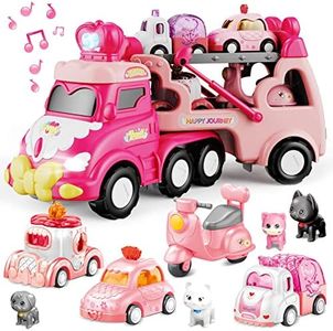 seveclotree Jouet de Camion pour Enfant,9 en 1 Camion Jouet avec Sons et Lumières,Transporteur Voitures de Jouet Cadeau Anniversaire pour 2 3 4 Ans Garcon Filles Enfants