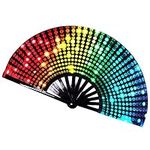 BAQI Large Rave Folding Hand Fan for Men/Women, Chinease/Japanese Bamboo and Nylon-Cloth Folding Hand Fan, for EDM, Music Festival, Club, Event, Party, Dance, Performance, Decoration, Gift