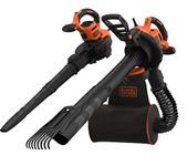 Black+Decker 3-in-1 electric leaf blower/leaf blower BEBLV301 (3,000 watts, with shredder+attachable leaf rake, 72l collection bag backpack - high blowing speed & adjustable suction power)
