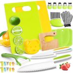 Suhctuptx 28PCS Toddler Knife Set - Kids Knifes for Real Cooking, Wooden Kids Kitchen Knife Set with Gloves Cutting Board Crinkle Cutters Kid Safe Knives, Toddlers Kitchen Tools