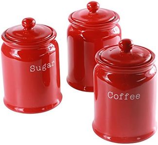 GOLDBEARUK Tea Coffee and Sugar Large Storage Pots Ceramic Red set of 3