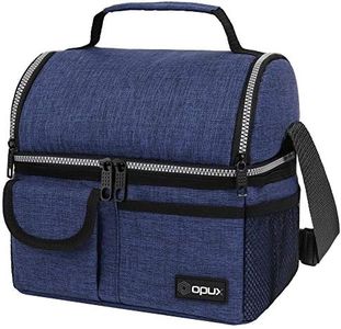 OPUX Deluxe Thermal Insulated Dual Compartment Lunch Bag for Men, Women | Double Deck Reusable Lunch Box with Shoulder Strap, Soft Leakproof Liner | Large Lunch Tote Pail for Work, School (Navy)