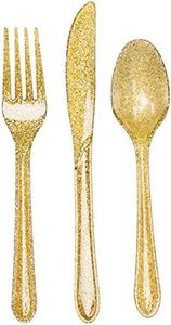 Creative Converting Sparkle and Shine Gold Prismatic Glittered Plastic Cutlery 24 Pieces Set