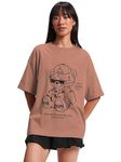 JUNEBERRY® Pure Cotton Half Sleeve Printed Oversized Baggy t Shirt for Women | Loose Graphic t Shirts for Women/Girls (GL_OS_BRKRULSTDY_CRK_L)