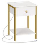 HOOBRO Nightstand, End Table with Charging Station and USB Ports, Side Table with Drawer and Storage Shelf, Bedside Table for Small Spaces and Living Room, Bedroom, White Gold DW40UBZ01